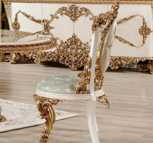 Ensemble de table à manger ovale en teck blanc doré de luxe, design antique français, meubles de salle à manger pour usage hôtelier, fabriqué en Indonésie - Product Image 4