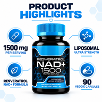 Capsules de Resvératrol et de NAD Plus, 90 unités, 1500 mg par portion, formule liposomale, antioxydant, complément alimentaire pour la vie quotidienne