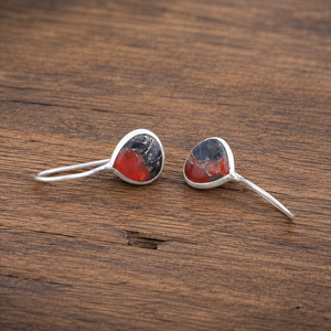 Trendy 18k Silver Plated Minimalist Statement Black and Orange Jade Inlay Heart <b>Drop</b> Earrings Boho Unique Women Fashion Jewelry - Product Image 4