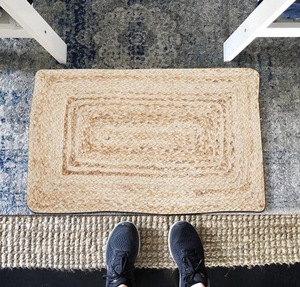 Natural Handwoven Jute Area <b>Rug</b> Geometric Border Design Eco-Friendly <b>Rustic</b> Medium Pile Jute Backing Floor Carpet for Living - Product Image 4