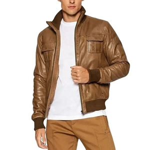 Chaqueta de Cuero PU Premium para Hombre, con Cierre Completo, Cuello Alto, Bordado con Letras, para Motociclismo - Product Image 1