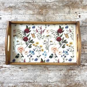 Natural wooden serving <b>tray</b> Wooden Serving <b>Tray</b> With Floral Pattern Rectangle French Country Style Tableware <b>Storage</b> <b>Trays</b> - Product Image 1