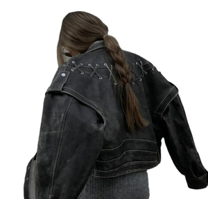 High Quality Short Soft Leather Jackets Women Fashion Zipper PU Motorcycle <b>Genuine</b> Leather Jackets - Product Image 2