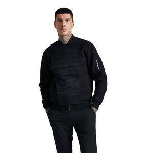 Customized <b>Men</b>’s Classic Black Full-Zip Bomber <b>Jacket</b> Lightweight Casual Flight <b>Jacket</b> with Ribbed Trim <b>Utility</b> Sleeve Pockets - Product Image 2