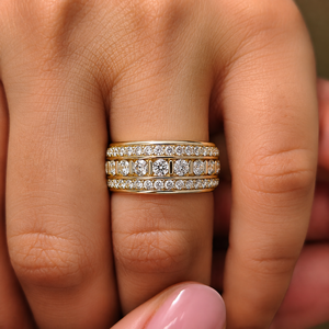 Anillo de Boda de Diamantes Cultivados en Laboratorio, Triple Hilera Ancha, Tipo Eternity, Oro Amarillo de 14K, Anillo de Aniversario, Fabricante - Product Image 2