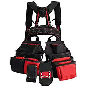 Heavy Duty Tool <b>Belt</b> With Multiple Pockets Black And <b>Red</b> Tools Organizer Waist Bag For Electricians And Mechanics - Product Image 3