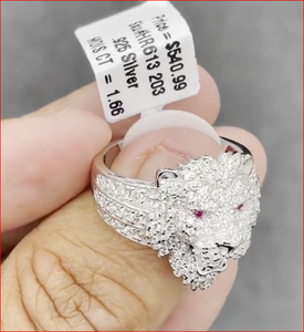 Bague de cocktail tête de lion pour femmes, en alliage, micro pavé, zircone cubique, pierre ronde, bijoux glamour pour fête, cadeau - Product Image 3