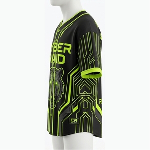 Maillot de baseball personnalisé de haute qualité pour homme, manches courtes, noir et vert fluo, impression par sublimation, séchage rapide, coupe classique, toutes saisons - Product Image 4