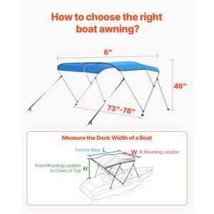 Auvent de bateau 3 arceaux en alliage d'aluminium et polyester 600D, imperméable, pare-soleil, avec rangement - Product Image 5