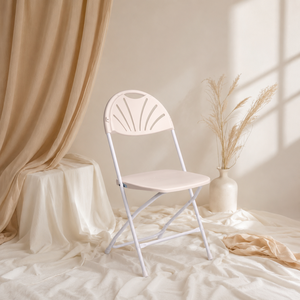 White Folding <b>Chair</b> Fan Back <b>Plastic</b> Minimalist Design Comfortable Lightweight Portable Outdoor Garden Apartment Park Use - Product Image 1