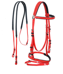 Brida de PVC para Caballo en Combinación Rojo y Negro con Riendas de Goma y Hebillas de Acero Inoxidable, Brida de PVC Personalizada - Product Image 1