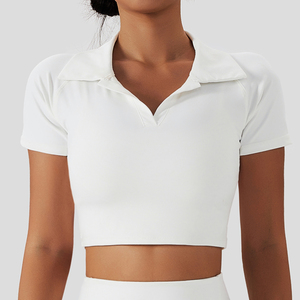 Ropa Deportiva Informal de Alta Calidad, Camiseta a Cuadros con Logotipo Personalizado, Top Corto de Algodón Orgánico para Mujer, para Golf - Product Image 4