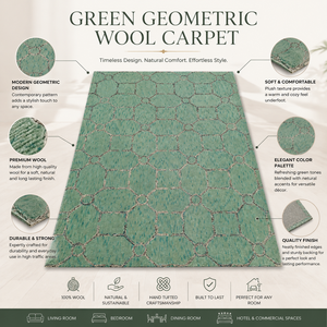 Alfombra de Lana Verde Hecha a Mano, Alfombra Moderna de Diseño Geométrico para Sala de Estar, Dormitorio, Hotel, Alfombra Decorativa para el Hogar - Product Image 6