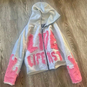 Sweat à capuche tendance pour homme avec strass, effet délavé et broderie usée - Product Image 2