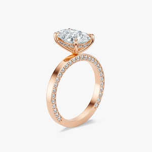 Anillo de compromiso nupcial de oro de 14 quilates con diamante de laboratorio de 3.60 CTW en forma de pera con halo oculto y banda pavé - Product Image 2