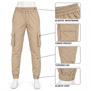 Pantalon cargo pour homme, taille élastique, plusieurs poches, respirant, en toile, style décontracté, pantalon de jogging mi-lourd pour l'automne - Product Image 3
