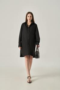 Robes décontractées minimalistes en coton et polyester respirantes à manches courtes et col rabattu, taille ample, fabriquées au Vietnam - Product Image 2