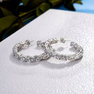 Pendientes de Aro de Plata de Ley 925 con Moissanita de Corte Marquesa para Mujer, Pendientes de Aro de Lujo con Diamantes, Joyería para Boda - Product Image 2
