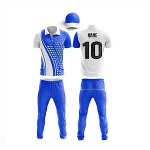Men's Blue White Geometric Print Sports Kit Short Sleeve cricket uniform With Matching <b>Pants</b> Breathable Regular Fit All Seasons - Product Image 1
