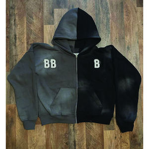 Sweat à capuche épais en molleton vintage pour homme 2026, style streetwear, avec logo personnalisé, fermeture éclair double tête, 100 % coton, décontracté - Product Image 5