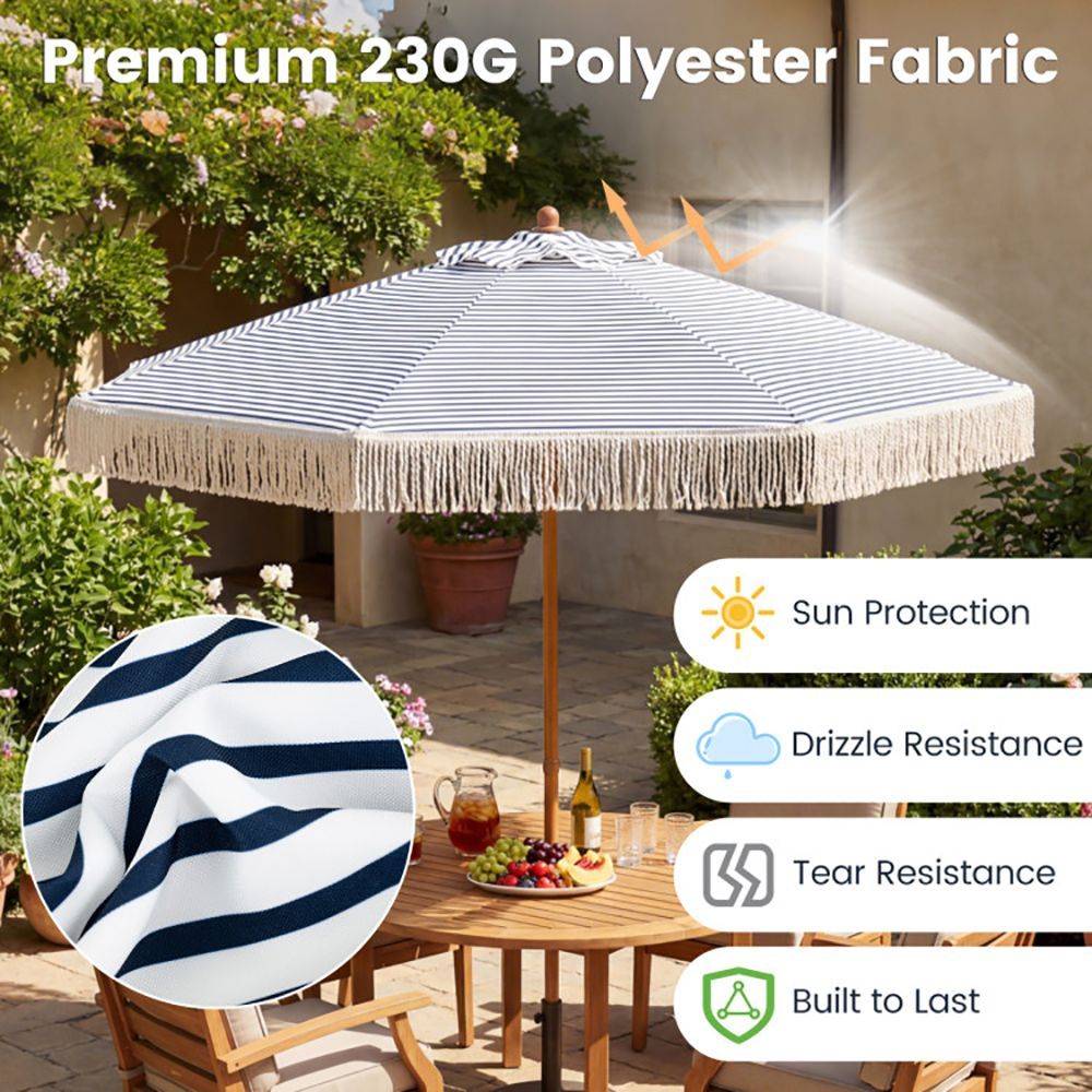 7 fabric patio umbrella California 7.5' Umbrella, Grove Series, Hardwood Pole, Olefin Navy/White CabanaStripe, MARE758-F96 lift design is quick and easy to open and close Grosfillex 98940431 7 ft Round