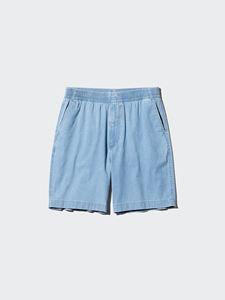 Shorts Bermuda Homme en Satin 100% Coton Bleu Clair, Taille Mi-Haute avec Cordon de Serrage, Couleur Unie, Style Décontracté et Écologique pour le Travail - Product Image 3