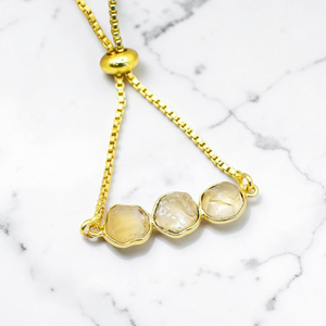 Handmade Raw Citrine Brass Gold Plated Three Stone Rough <b>Gemstone</b> <b>Bracelet</b> Minimalist Boho Jewelry Birthstones - Product Image 2