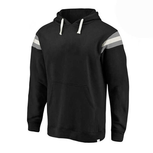 Best Seller Men's Black Hooded Sweatshirt Regular Fit Solid Color Fleece Casual Style Autumn Knitted Sleeve <b>Strip</b> - Product Image 3