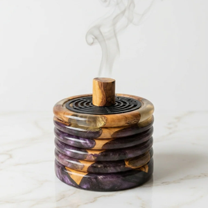 Nouveau Brûleur d'encens Bakhoor en bois et résine naturelle écologique Mubkhar, design moderne pour l'intérieur, idéal pour le Ramadan et l'Aïd - Product Image 1