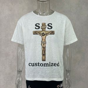 O-Neck Custom Clothing Manufacturers 100% Cotton DTG Print Tee Oversized Boxy Men's T-shirts Raw Cut Cuff Slub Fabric T Shirt - Product Image 2