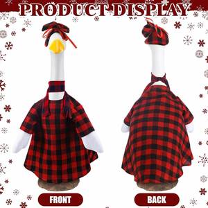 Tenue de Noël à carreaux rouges et noirs pour oie de jardin de 23 pouces en ciment ou en plastique, idéale pour la pelouse, la véranda ou le jardin - Product Image 4