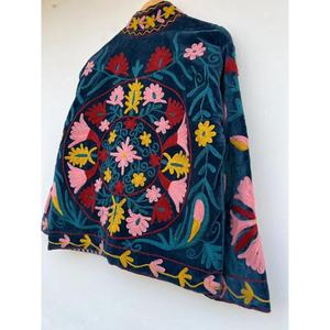Velvet Suzani Embroidered Cotton Short <b>Jacket</b> Handmade Spring Coat Vintage Ethnic Winter Warm Outerwear Button Reversible Gift - Product Image 3