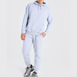 Survêtement gris à capuche pour homme, couleur unie, décontracté, pour l'automne, 100 % coton respirant, poches latérales, taille élastique - Product Image 5