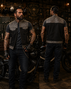 Men's Custom Crocodile Pattern Leather Motorcycle <b>Vest</b> <b>Denim</b> Style Stand Collar Biker <b>Vest</b> With Pockets OEM - Product Image 2