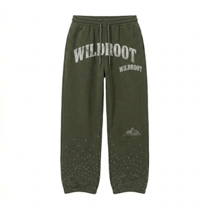 Ensemble de survêtement streetwear pour homme avec strass, sweat à capuche zippé en coton et pantalon de jogging à jambes larges, qualité supérieure - Product Image 2
