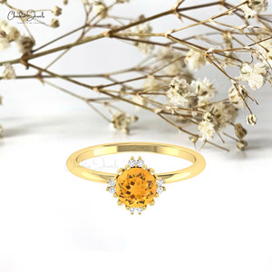 Trending Hot Products 6mm Round Cut Citrine Stone Minimalist <b>Stacking</b> <b>Ring</b> in 14k Fine Gold Diamond Accented <b>Ring</b> Wholesale Lots - Product Image 4
