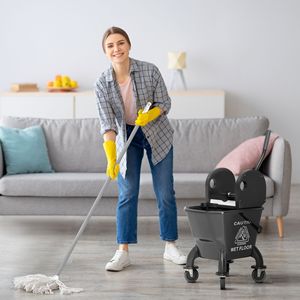 Secchio per Mop da 27,5 Quarti con Ruote e Strizzatore, in Plastica PP Nera, Capacità 30L, con Manico a Pressione e Mop per Pulizia Pavimenti - Product Image 2