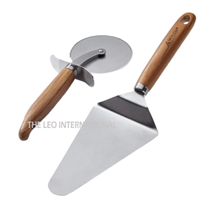 Cortador de Pizza de Acero Inoxidable con Cuchilla Oscilante y Mango de Madera, Utensilio de Cocina Manual para Hornear y Servir Pasteles - Product Image 1