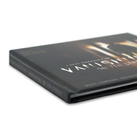 Caja de cartón con revestimiento mate personalizable para CD-R, encuadernada en tapa dura, con funda doble para disco y página.