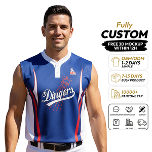 Camiseta de Béisbol sin Mangas, Cuello en V, Unisex, Cierre de Botones, Franja Deportiva, Personalizable para Equipos, Antibacteriana, 100% Poliéster, Impresión Sublimada - Product Image 1