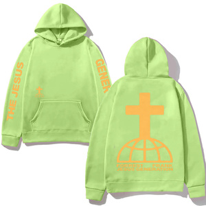 เสื้อฮู้ดโอเวอร์ไซส์แบบซิป OEM สั่งทำได้ พิมพ์ลายกราฟิกกากบาทด้วยเทคนิคซิลค์สกรีน ผ้าฟลีซคอตตอน ใส่ได้ทั้งผู้ชายและผู้หญิง - Product Image 2