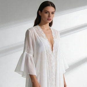 Gran oferta en Temu: Vestido de novia romántico blanco largo de encaje con mangas acampanadas y transparencias para bodas, luna de miel y eventos especiales. - Product Image 2