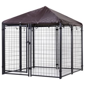 Recinto per Cani da Esterno Nero Intenso 1,5x1,5m con Tetto Resistente ai Raggi UV e all'Acqua, Grande Recinzione in Acciaio per Cani di Razze Giganti - Product Image 1