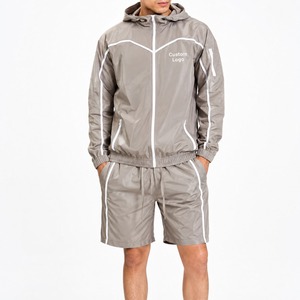 Conjunto Deportivo para Hombre con Capucha Gris, Chaqueta y Pantalones Cortos de Poliéster de Secado Rápido, Ropa de Verano al por Mayor, Cortavientos con Logotipo Personalizado - Product Image 4