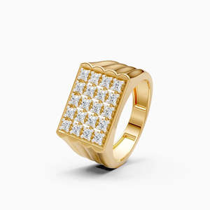 Anillo de banda geométrico con diamantes cultivados en laboratorio de uso diario, con engaste de rejilla cuadrada, potencia geométrica de 0.67 ct, en oro amarillo, blanco y rosa de 9K - Product Image 2