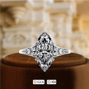 14k Yellow Gold Wedding <b>Ring</b>, Unique <b>Ring</b>, 1.5CT IGI Certified <b>Diamond</b> <b>Ring</b>,Marquise Halo Full Pave Set <b>Diamond</b> Engagement <b>Ring</b>, - Product Image 1