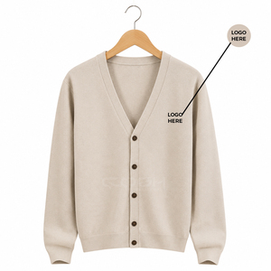 Cosh International Sorority Sisterhood Acrylic <b>Beige</b> V-Neck Knitted <b>Cardigan</b> Long Sleeve Button Front Casual Top - Product Image 1