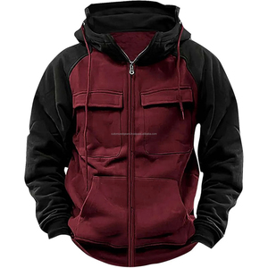 Sweat-shirts personnalisés pour hommes, automne-hiver, avec fermeture éclair, brodés, surdimensionnés, coupe-vent, imperméables, chauds, en polaire, multi-poches, tendance - Product Image 6