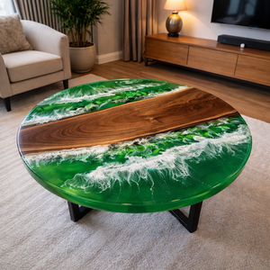 Handmade Eco-Friendly Green <b>Epoxy</b> Resin River Coffee <b>Table</b> Round Luxury Living Room Furniture Diwali - Product Image 3