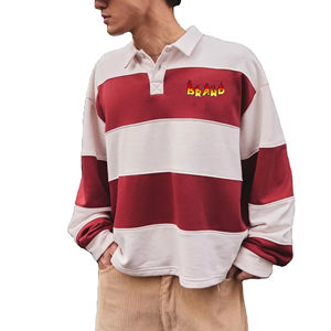 Nueva Llegada 2026 Camiseta Polo para Hombre de Manga Larga con Hombros Caídos y Diseño a Rayas 100% Algodón Corte Holgado Polos Personalizados - Product Image 1